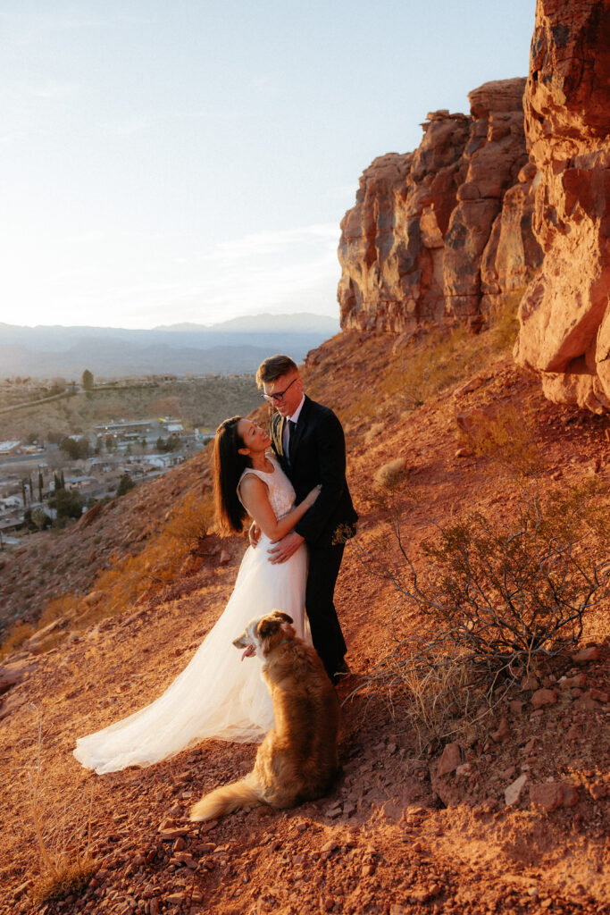 St. George Rappelling bridal session, red rock bridal session, St George bridal session, adventure bridals, red rock wedding photos, unique wedding photos Southern Utah 